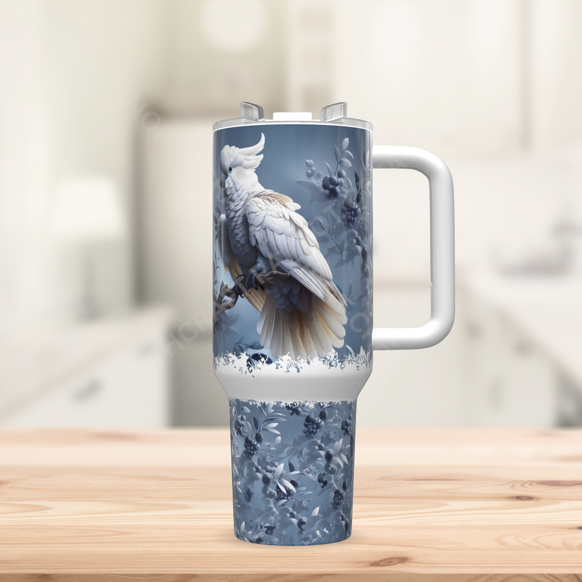 Umbrella Cockatoo on a Greyish Blue Background 40oz Stainless Steel Tumbler