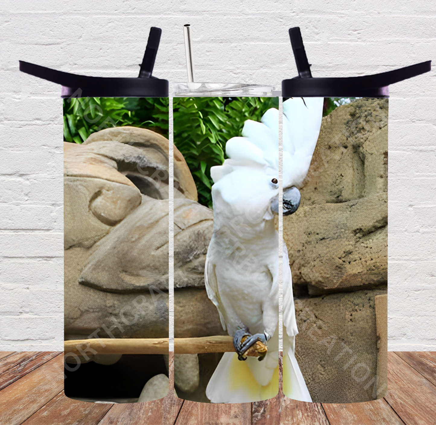 Umbrella Cockatoo on a Rock Background 20oz or 30oz Tumbler