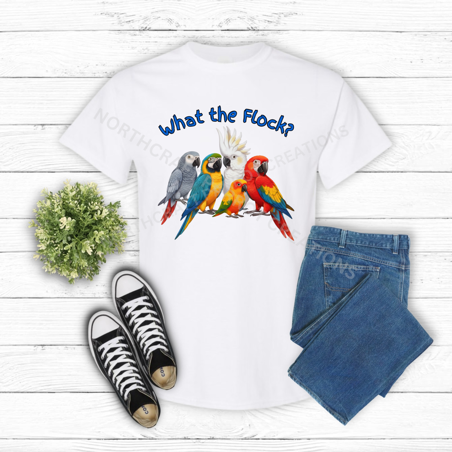 "What the Flock" Variety of Parrots 100%Cotton Shirt