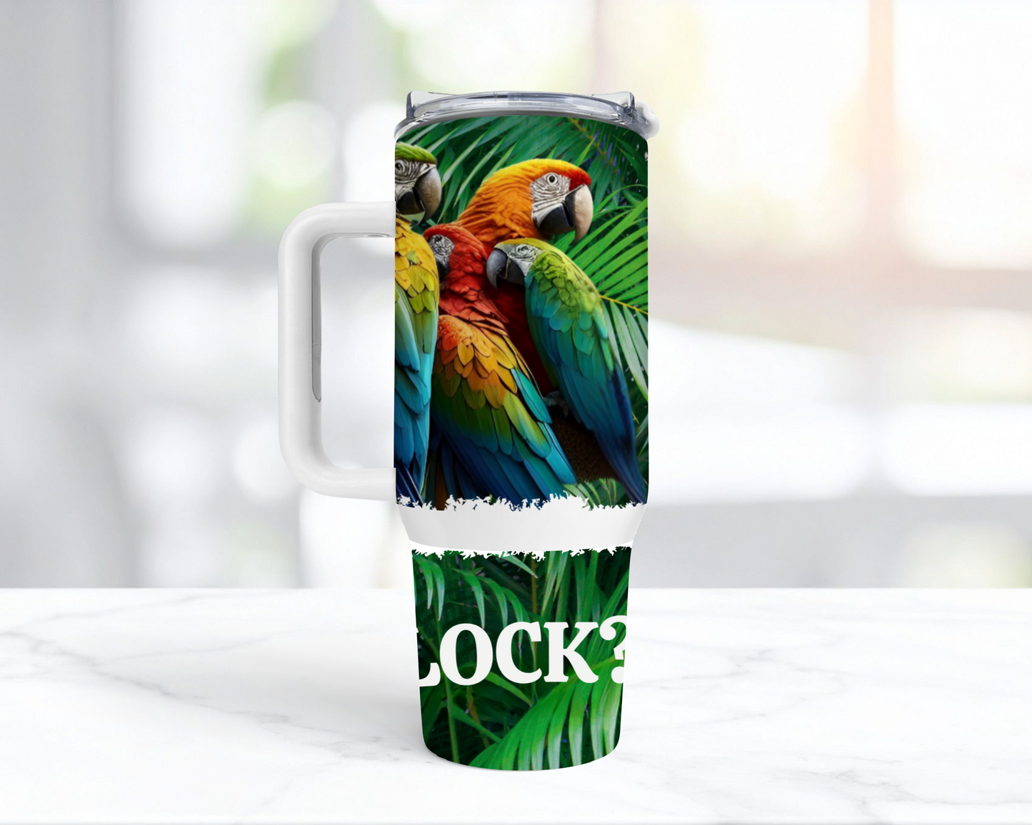 "What The Flock" Macaws 40oz Tumbler