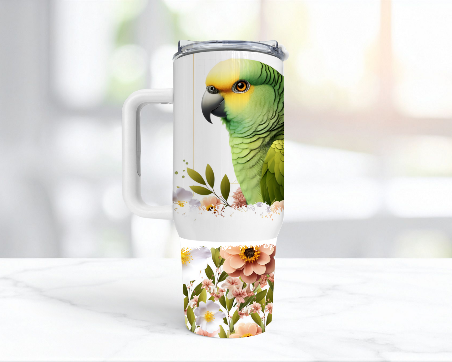 Yellow Crown Amazon with Flowers & Line Background 40oz Tumbler