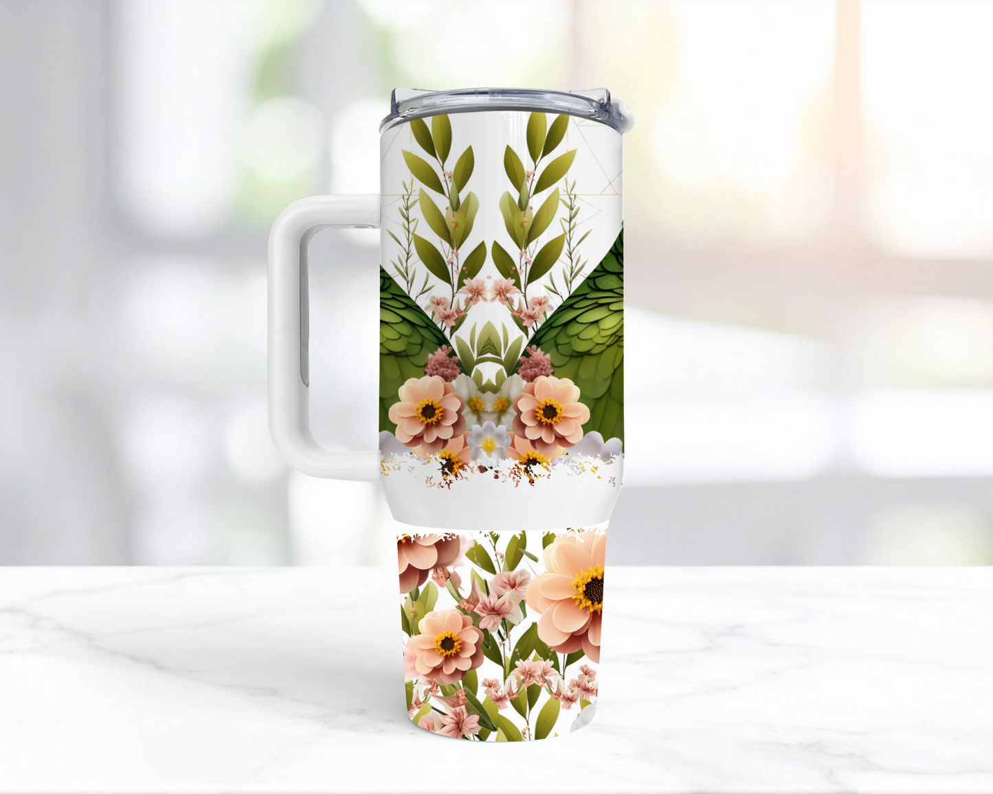 Yellow Crown Amazon with Flowers & Line Background 40oz Tumbler