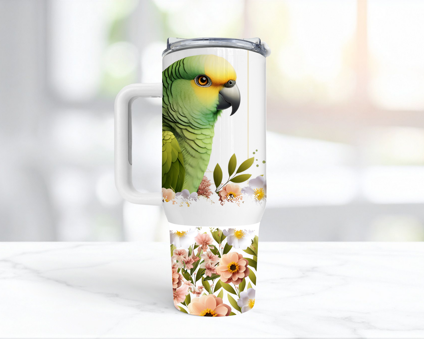 Yellow Crown Amazon with Flowers & Line Background 40oz Tumbler