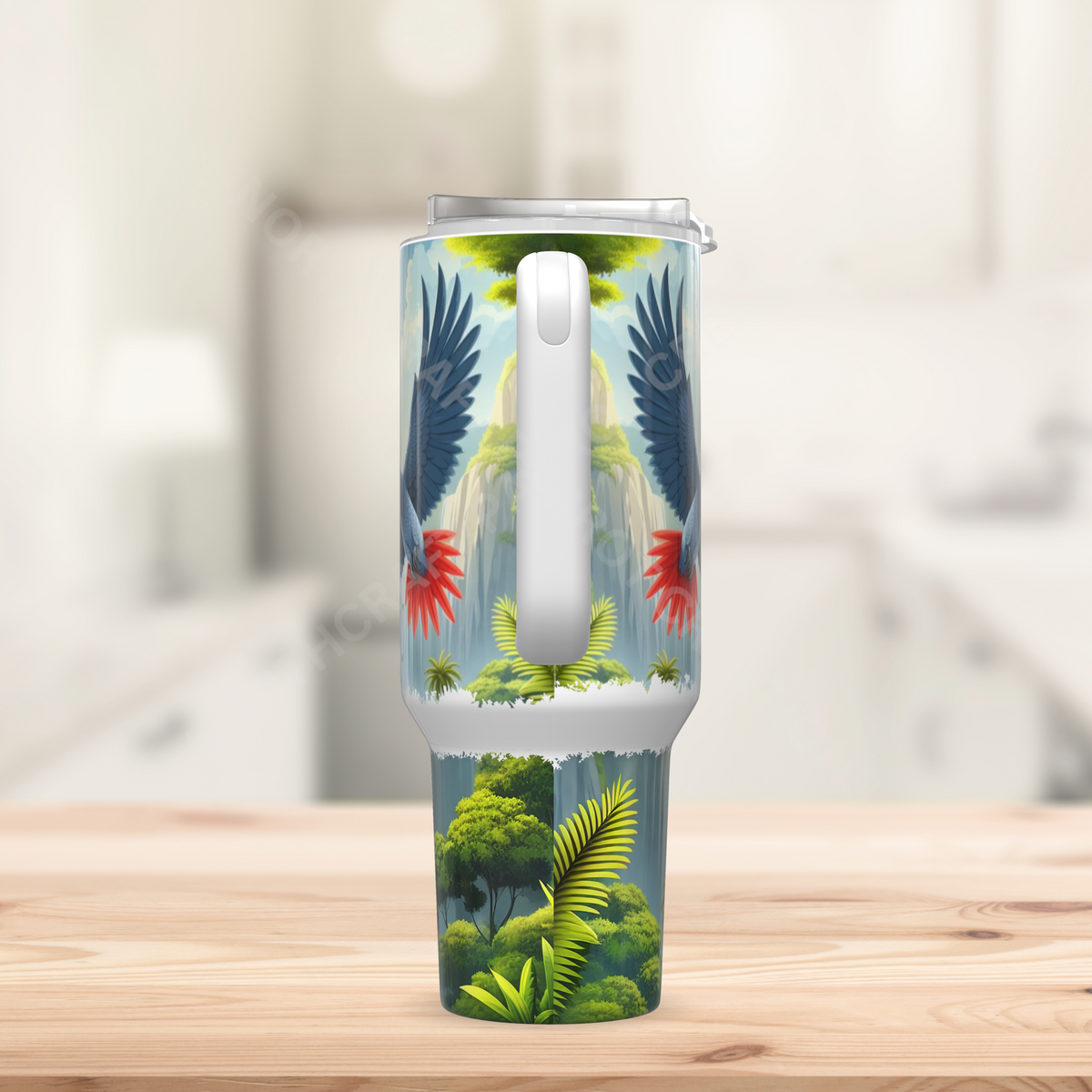 African Grey Flying Waterfall Background 40oz Stainless Steel Tumbler