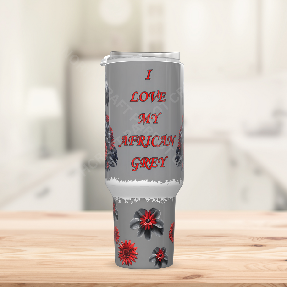 African Grey "I Love My African Grey" Flowered 40oz Stainless Steel Tumbler