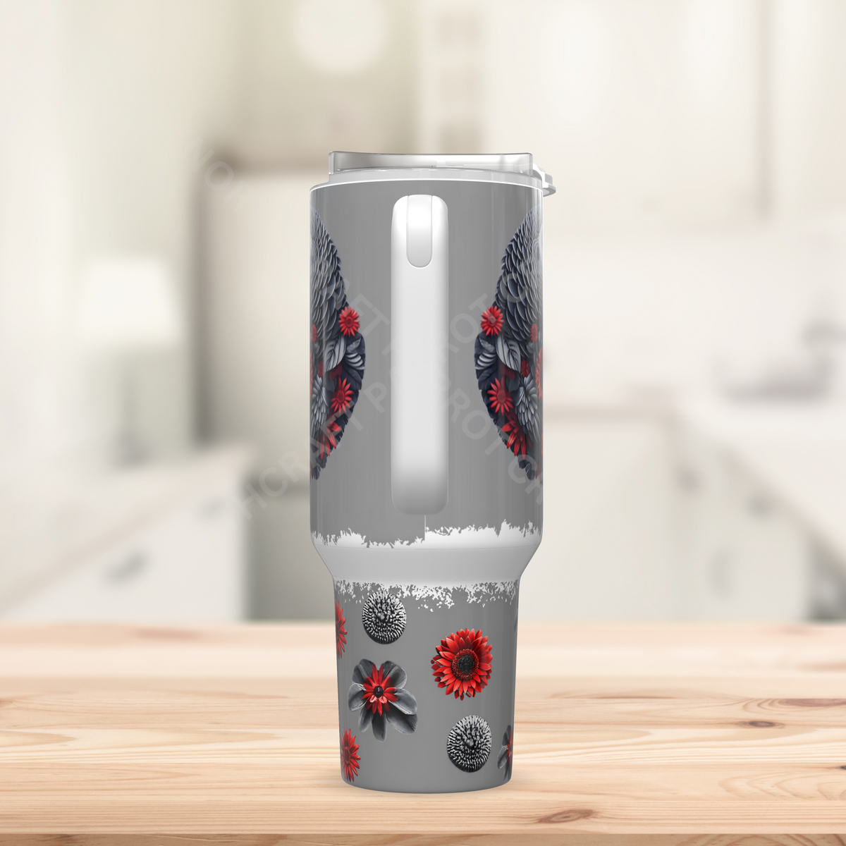 African Grey "I Love My African Grey" Flowered 40oz Stainless Steel Tumbler