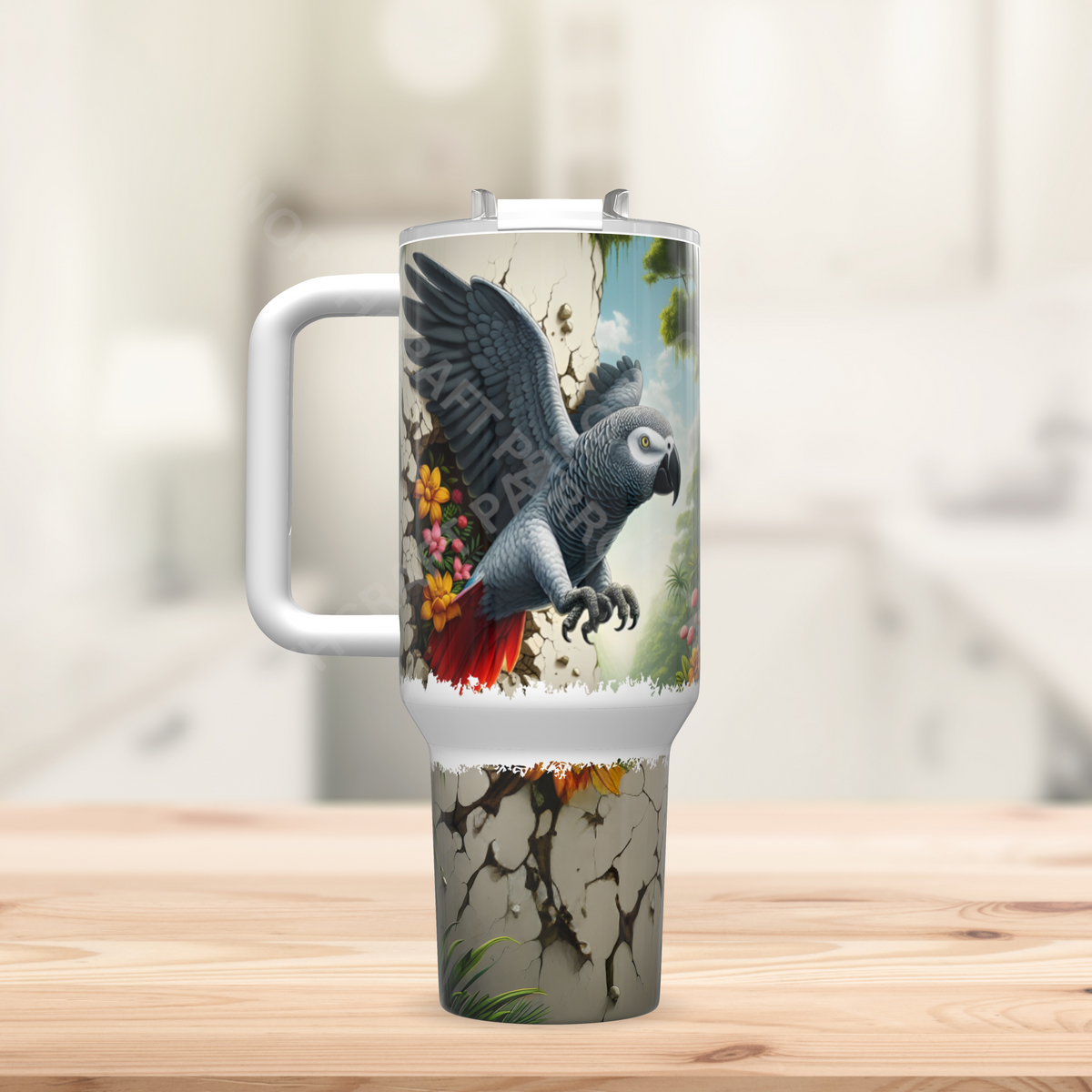 African Grey Breaking through Wall 40oz Stainless Steel Tumbler