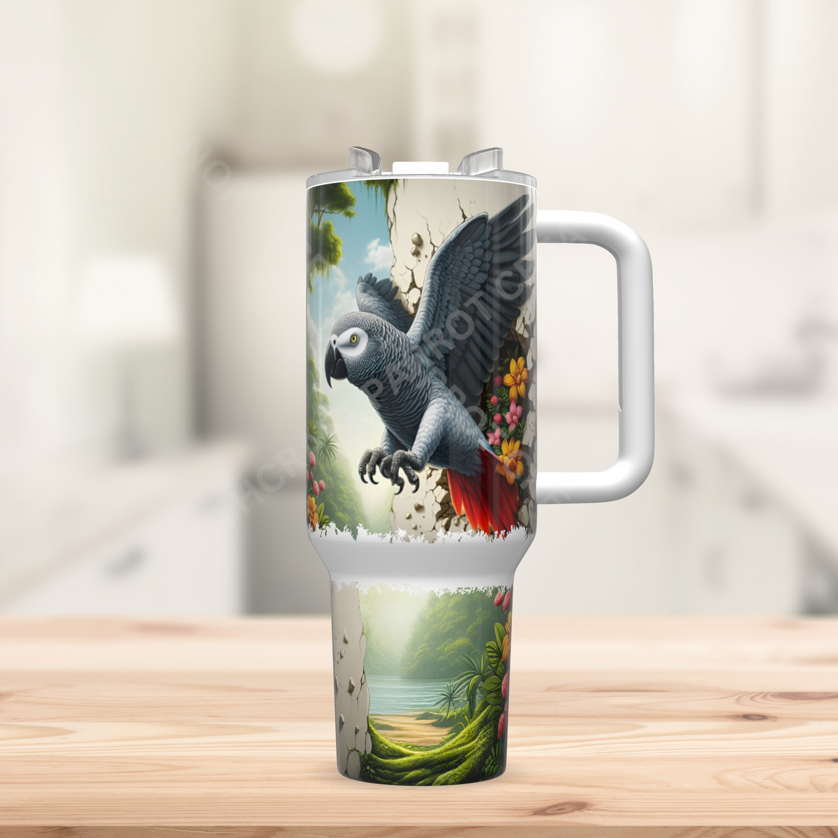 African Grey Breaking through Wall 40oz Stainless Steel Tumbler