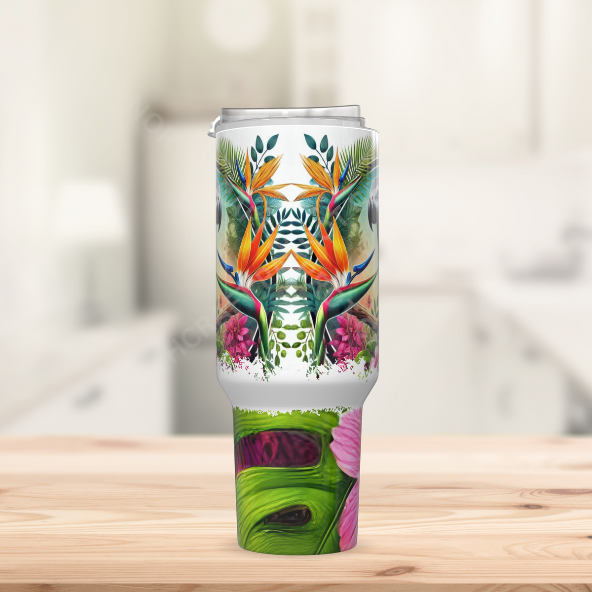 African Grey in Tropical Flowers 40oz Stainless Steel Tumbler