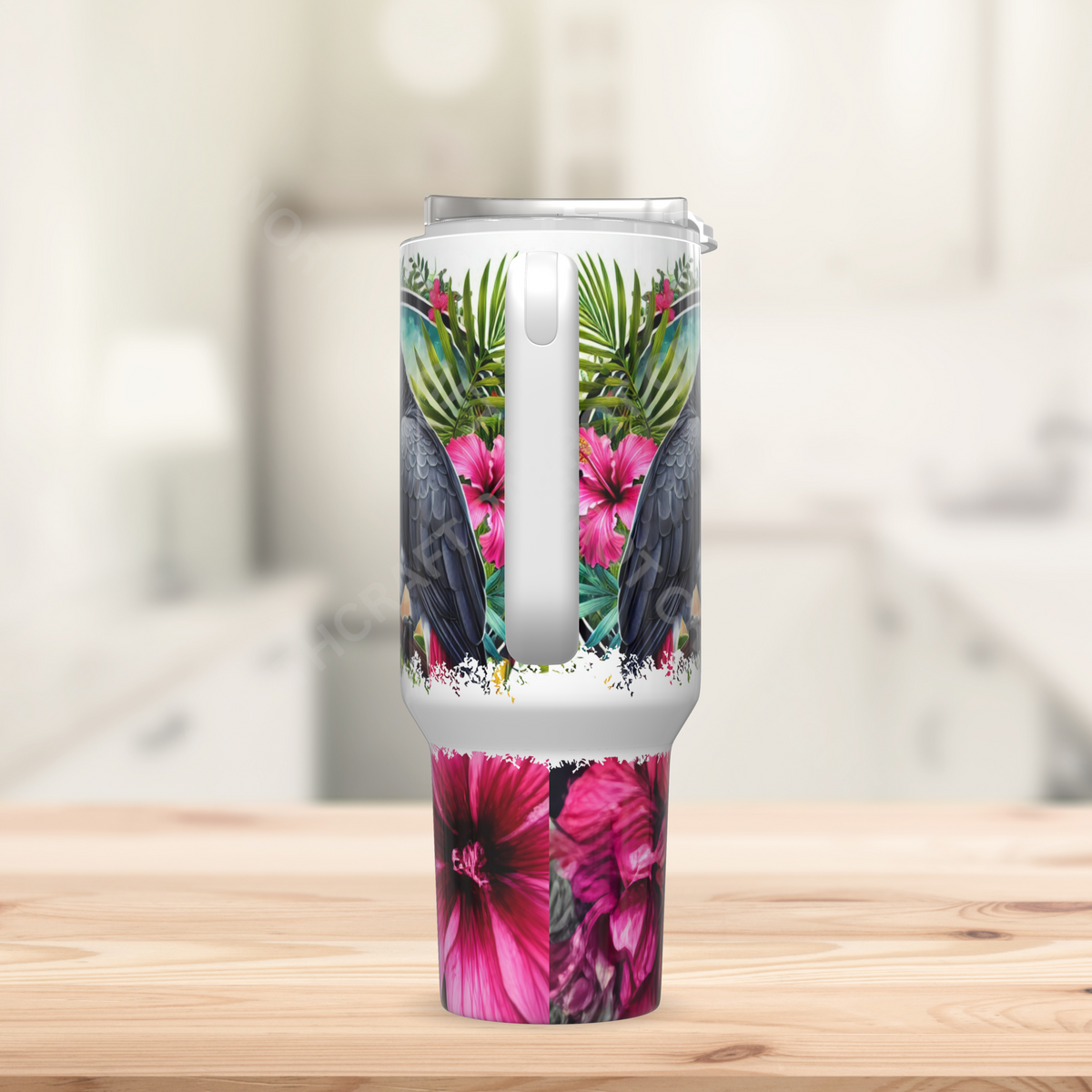 African Grey in Tropical Flowers 40oz Stainless Steel Tumbler
