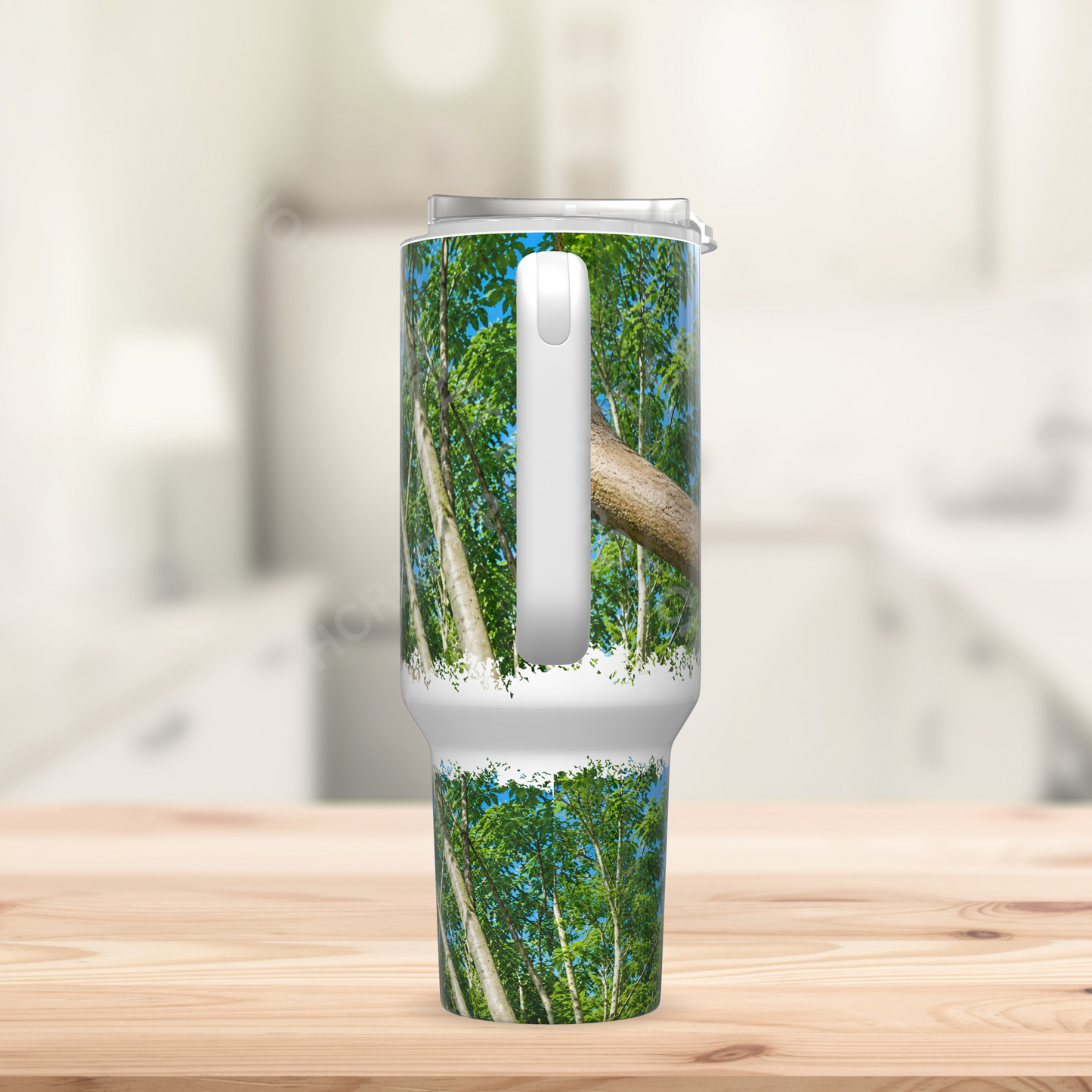 African Grey on Branch, Nature Setting 40oz Stainless Steel Tumbler