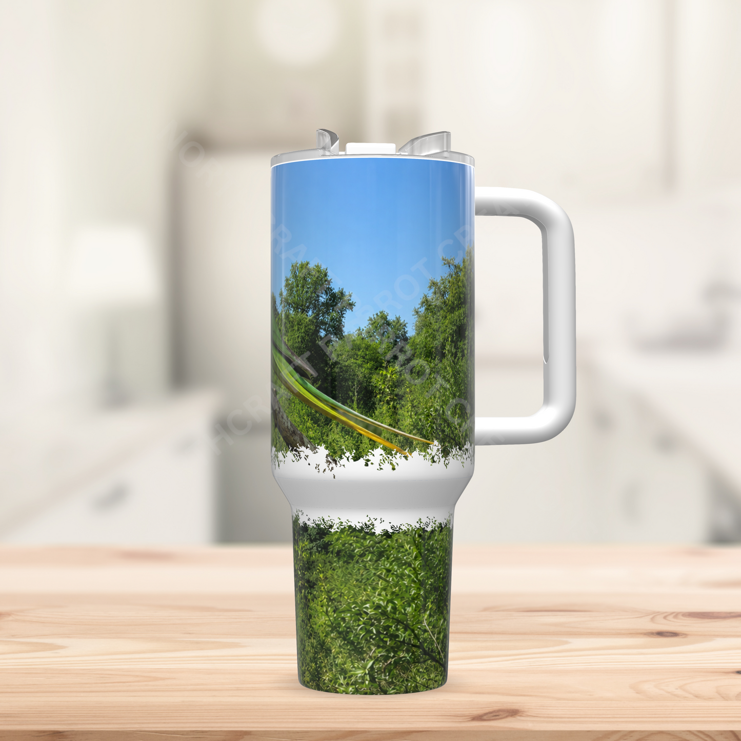 Alexandrine on Branch with Sky, Nature Setting 40oz Stainless Steel Parrot Tumbler
