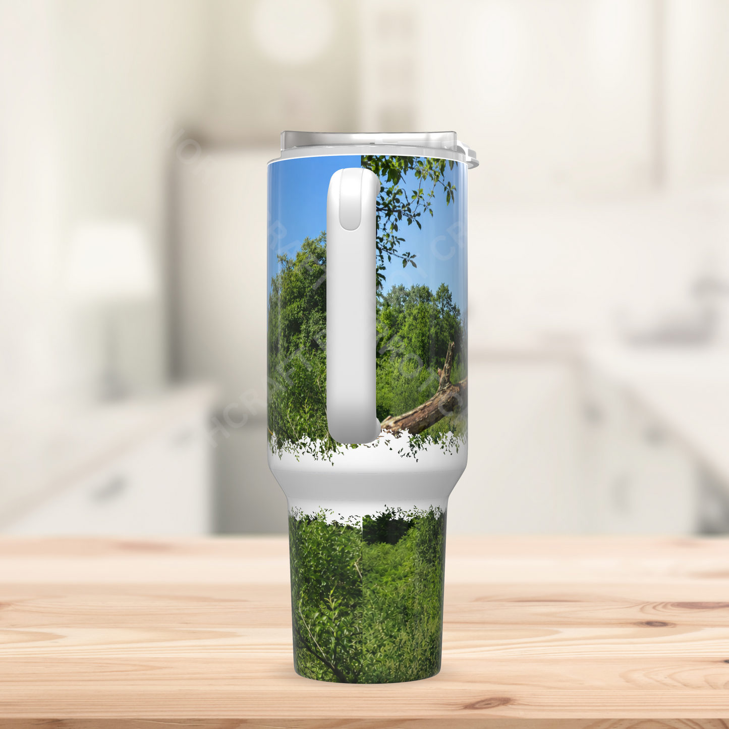 Alexandrine on Branch with Sky, Nature Setting 40oz Stainless Steel Parrot Tumbler