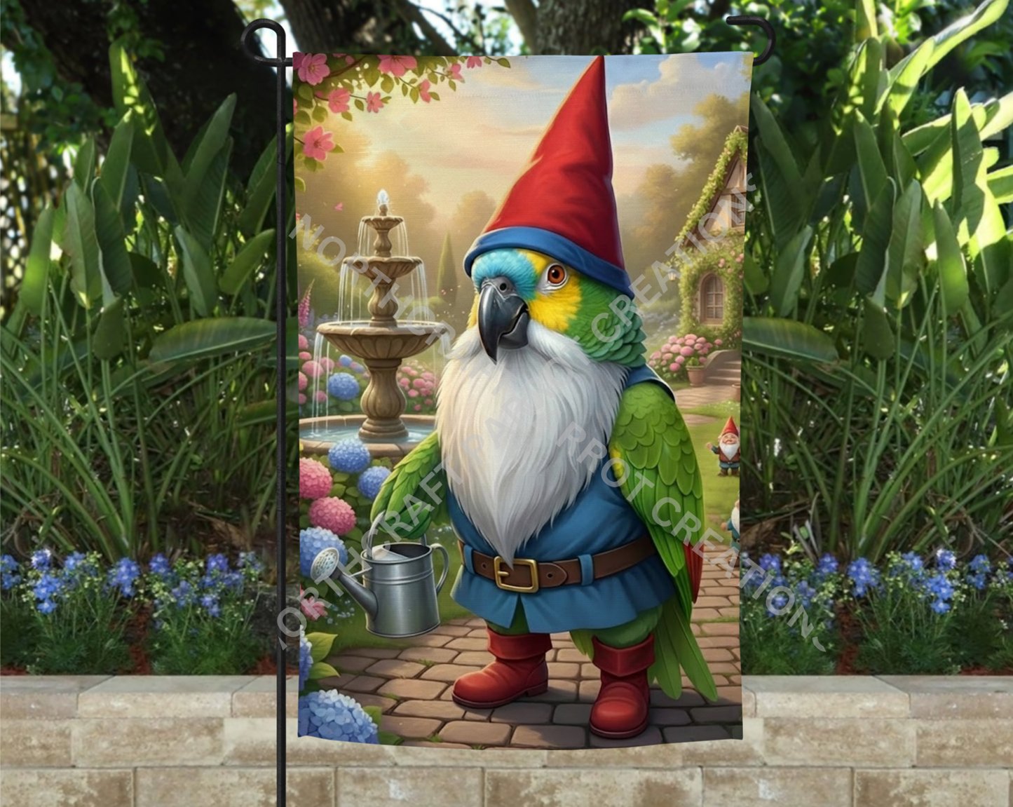 Amazon (Blue Fronted) with Watering Can Garden Flag