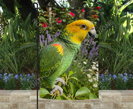 Amazon (Yellow Headed) Amid Flowers Garden Flag