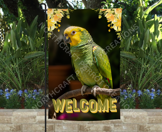 Amazon (Yellow Headed) with Yellow Flowers Welcome Garden Flag