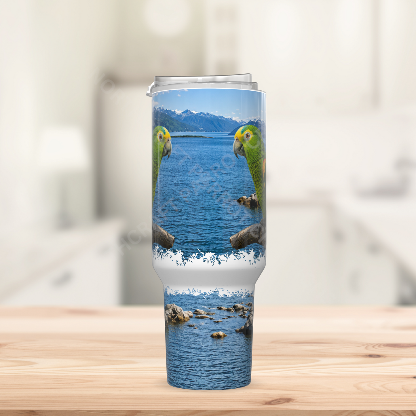 Amazon (Yellow Headed) Beside Lake, Nature Setting 40oz Stainless Steel Parrot Tumbler