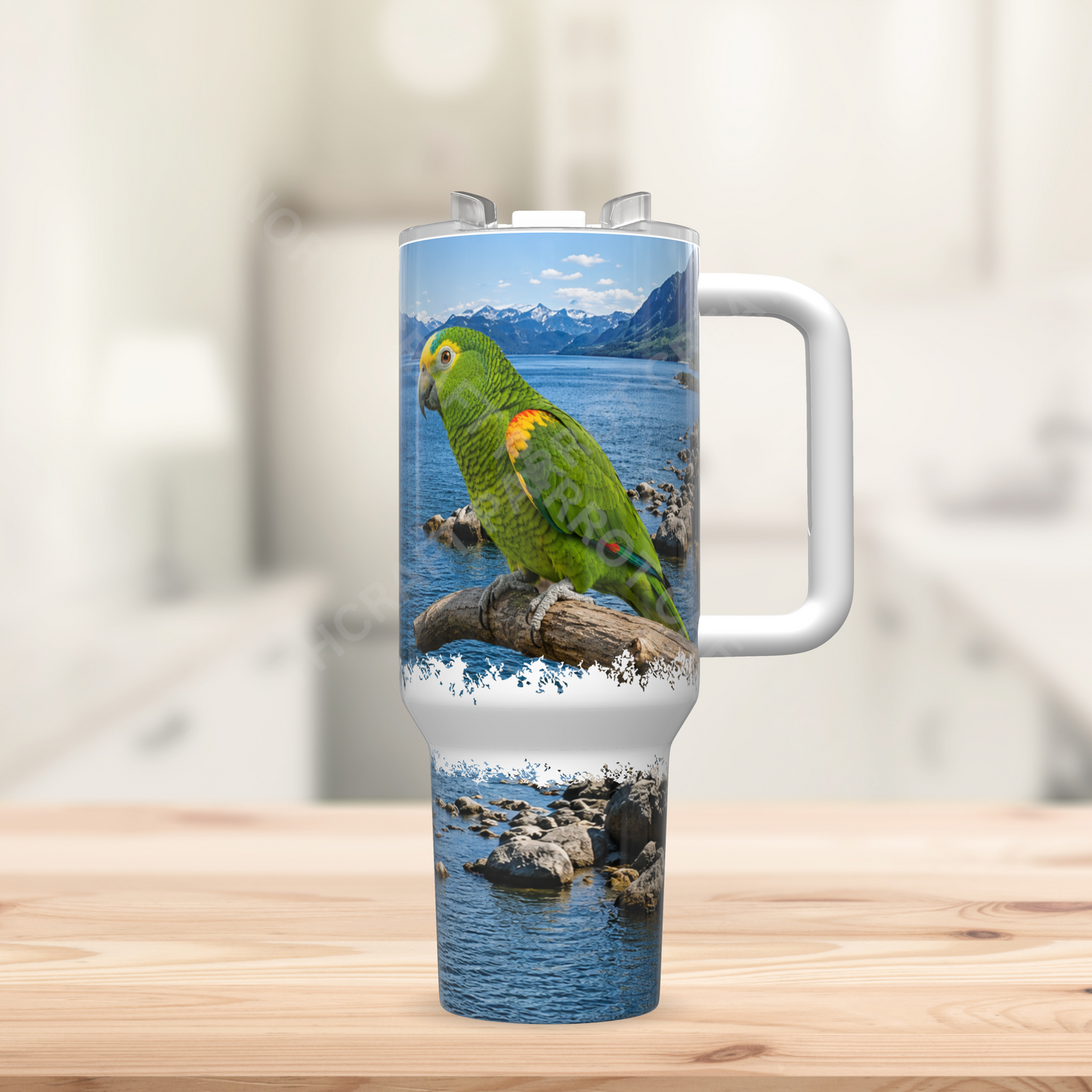 Amazon (Yellow Headed) Beside Lake, Nature Setting 40oz Stainless Steel Parrot Tumbler