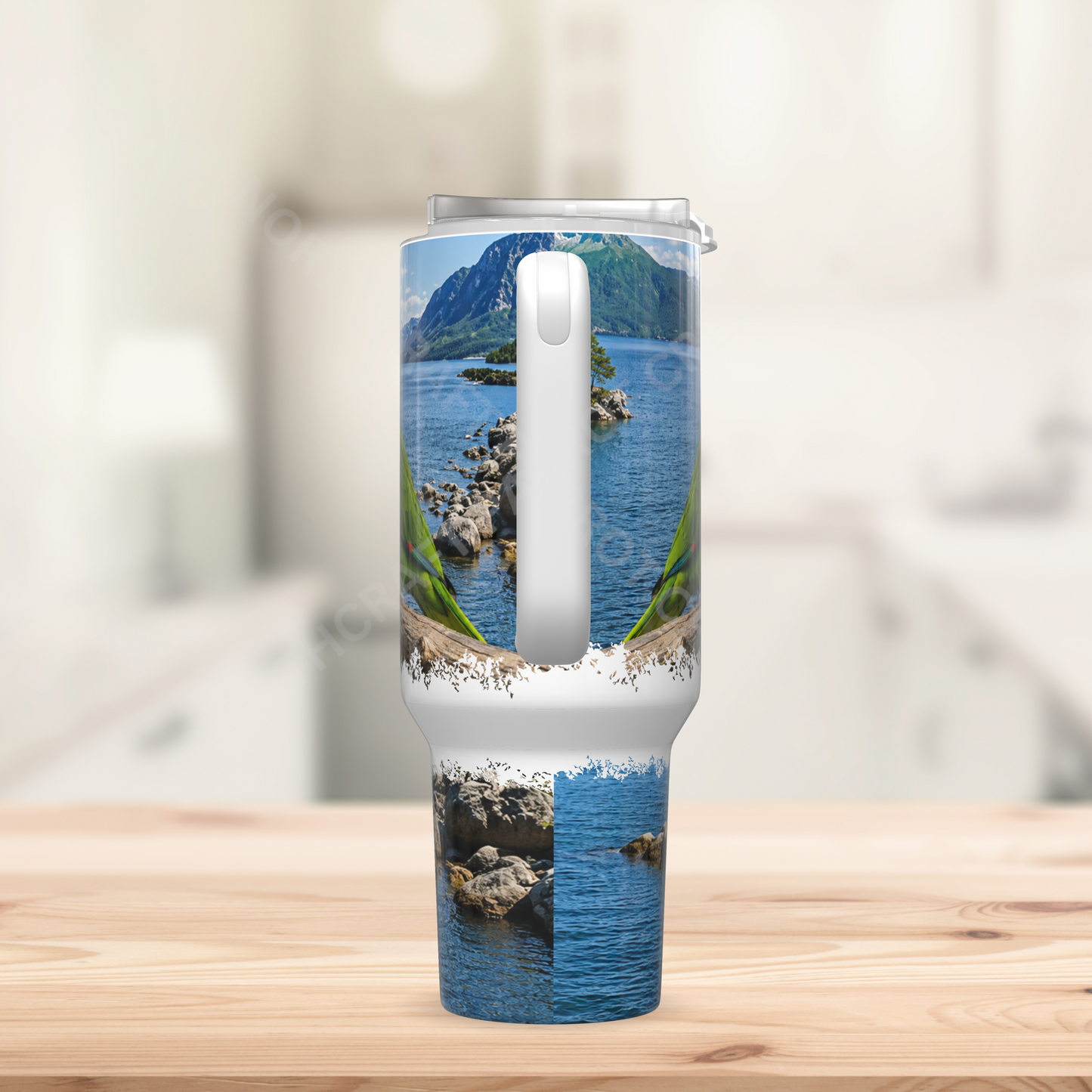 Amazon (Yellow Headed) Beside Lake, Nature Setting 40oz Stainless Steel Parrot Tumbler