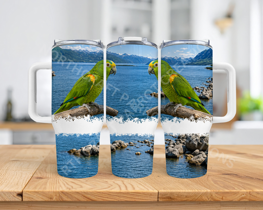 Amazon (Yellow Headed) Beside Lake, Nature Setting 40oz Stainless Steel Parrot Tumbler