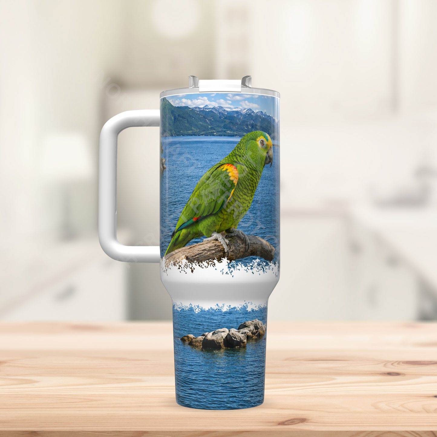 Amazon (Yellow Headed) Beside Lake, Nature Setting 40oz Stainless Steel Parrot Tumbler