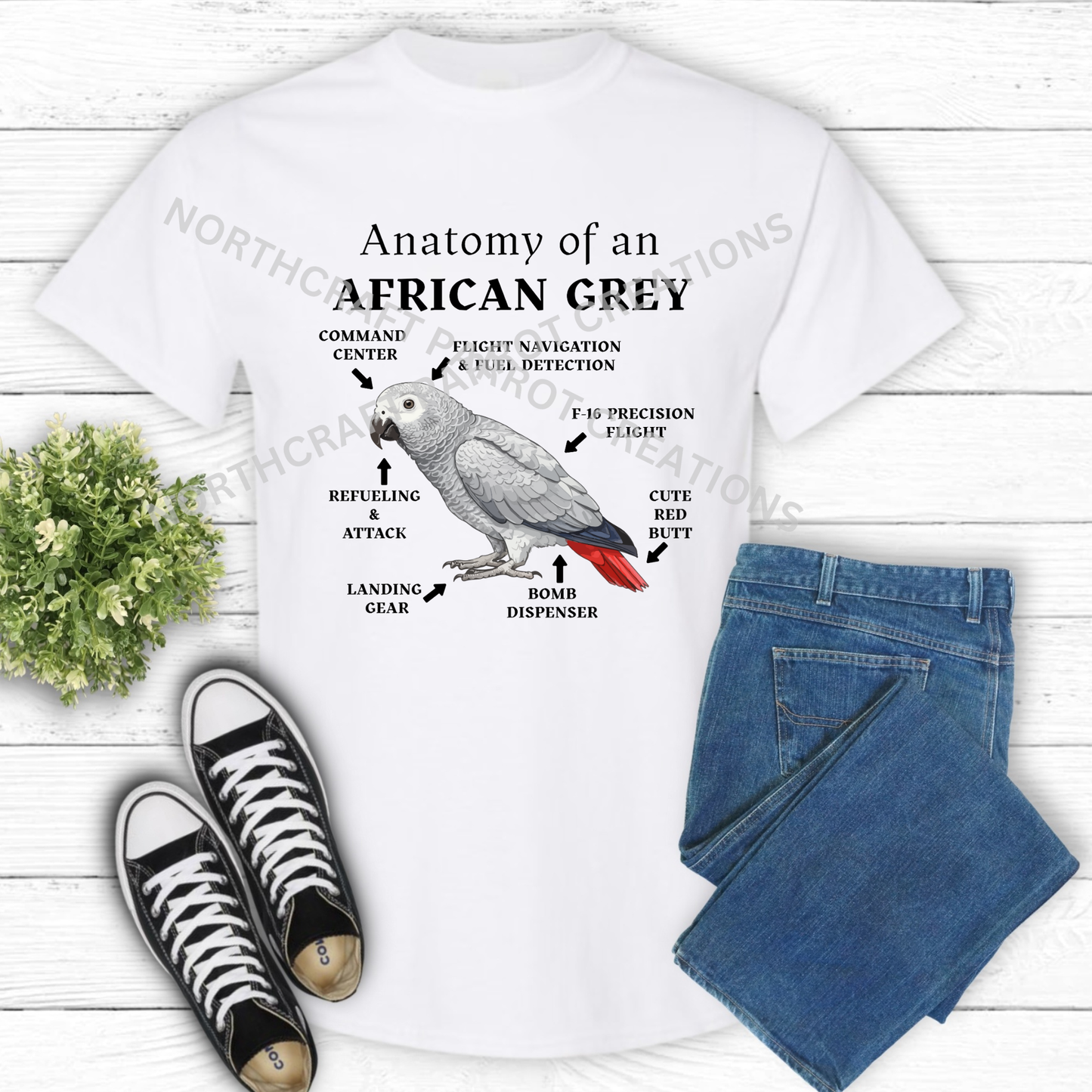 African Grey "Anatomy of an African Grey" Descriptive Labels 100% Cotton Parrot Shirt
