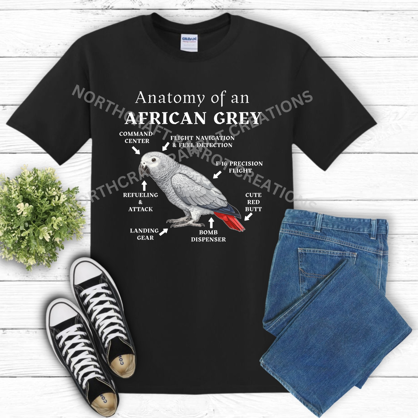 African Grey "Anatomy of an African Grey" Descriptive Labels 100% Cotton Parrot Shirt