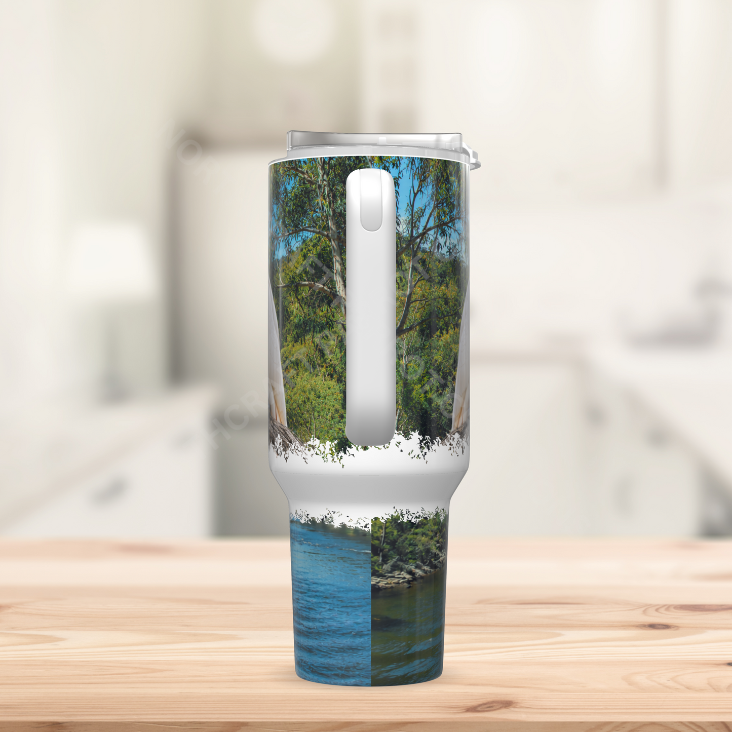 Bare Eyed Cockatoo on Branch Over Stream 40oz Stainless Steel Parrot Tumbler