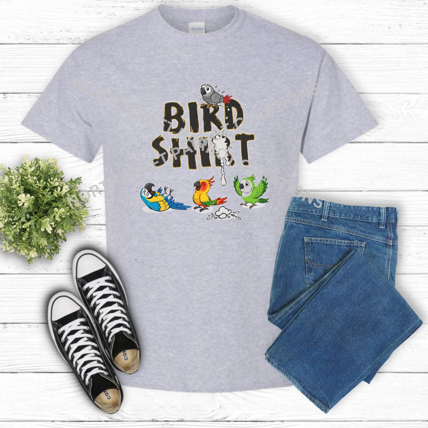 Funny "Bird Shirt" Poop Shirt with Different Parrots 100% Cotton Tee