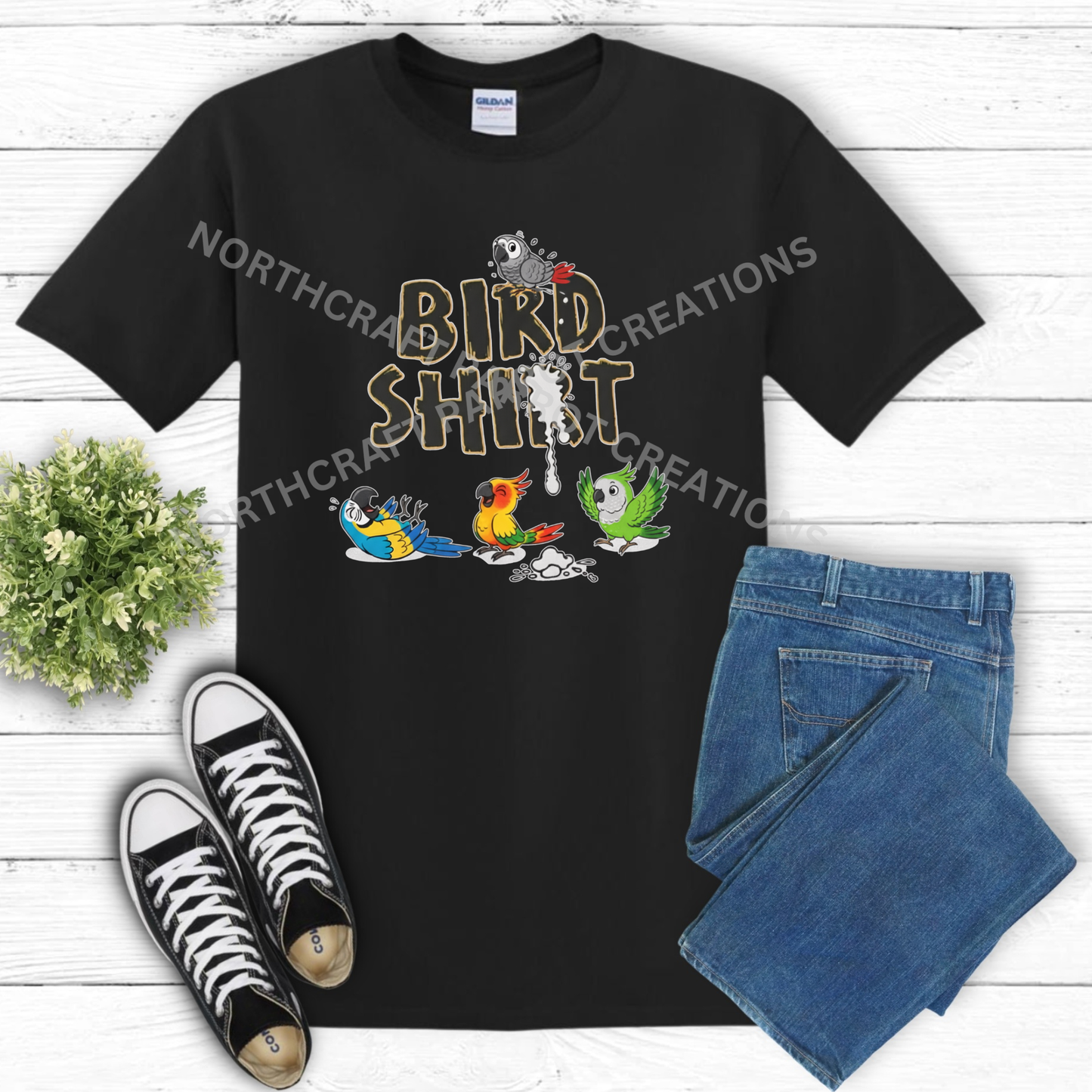 Funny "Bird Shirt" Poop Shirt with Different Parrots 100% Cotton Tee