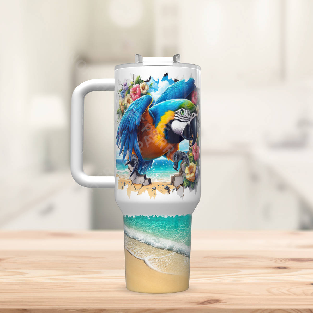 Blue and Gold Macaw Breaking through a Wall 40oz Stainless Steel Tumbler