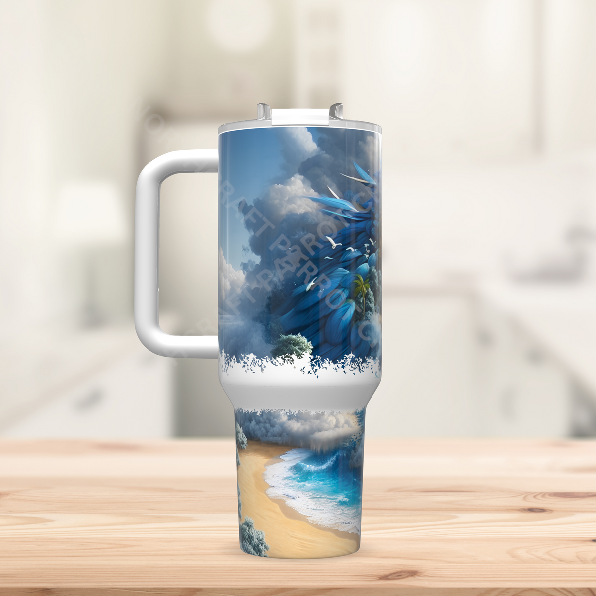 Blue and Gold Macaw Merging in to Ocean and Clouds 40oz Stainless Steel Tumbler