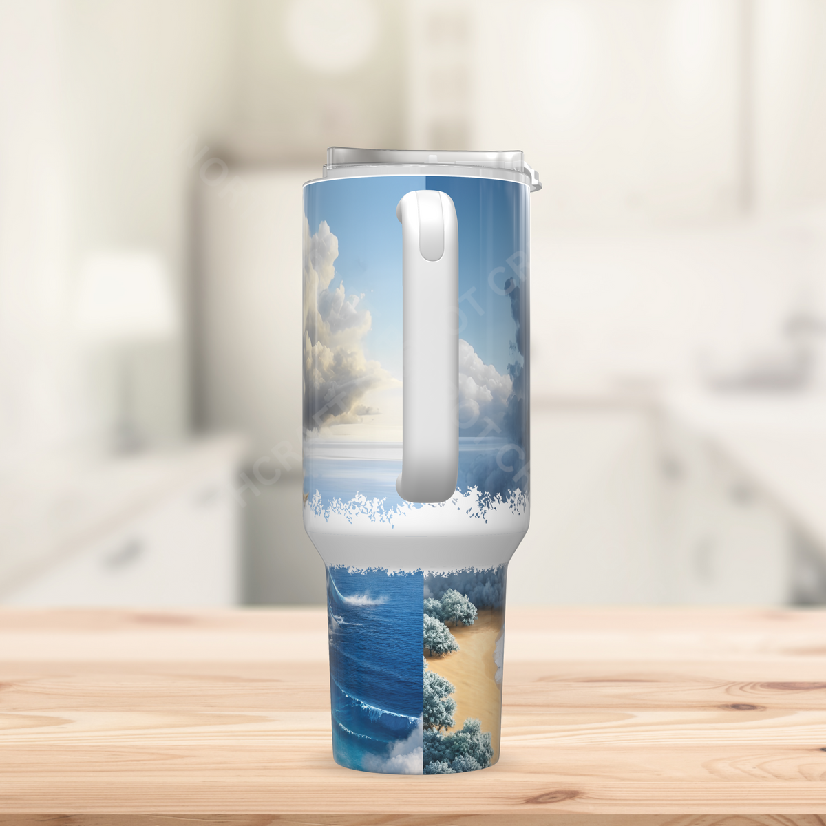 Blue and Gold Macaw Merging in to Ocean and Clouds 40oz Stainless Steel Tumbler