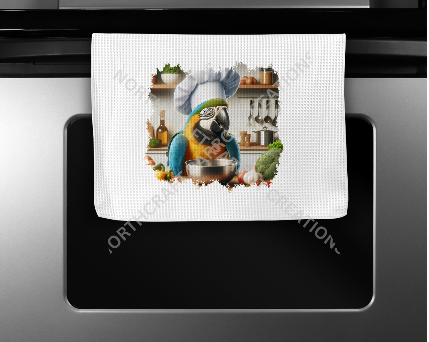 Blue and Gold Macaw with Mixing Bowl Microfiber Kitchen Towel