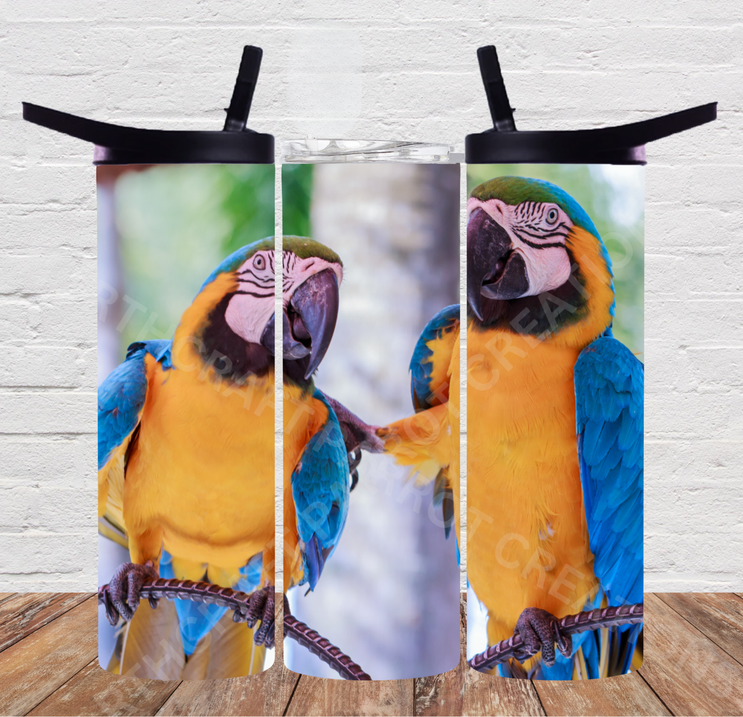 Blue & Gold Macaw Pair on a Branch 20oz or 30oz Duo-lid Tumbler