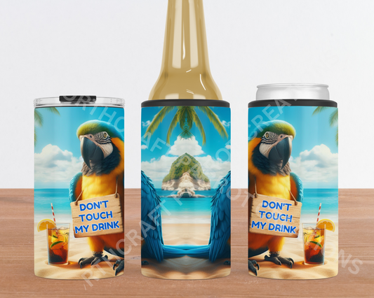 Blue and Gold Macaw "Don't Touch My Drink" 4-in-1 Stainless Steel Can Cooler