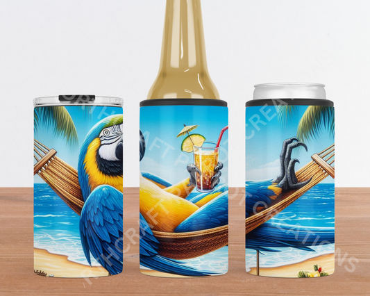Blue and Gold Macaw on a Hammock 4-in-1 Stainless Steel Can Cooler