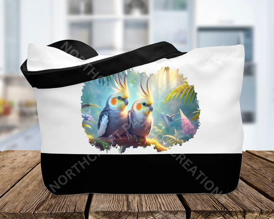 Cockatiel Pair in a Fantasy Scene Canvas Tote Bag