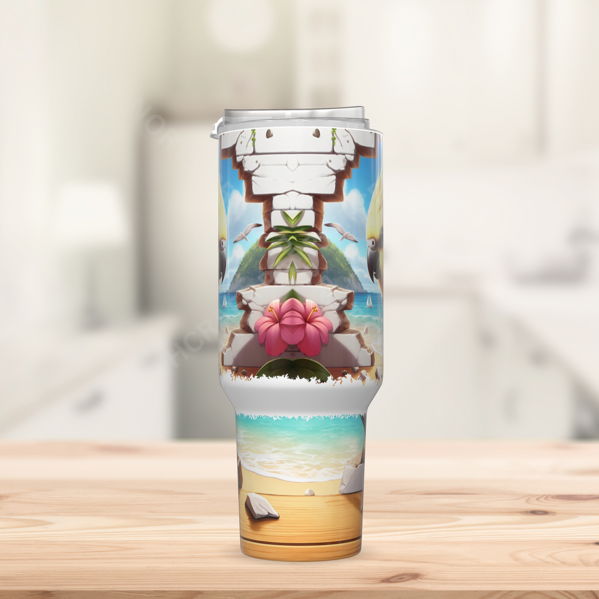 Cockatiel Breaking Through Wall on Beach 40oz Stainless Steel Tumbler