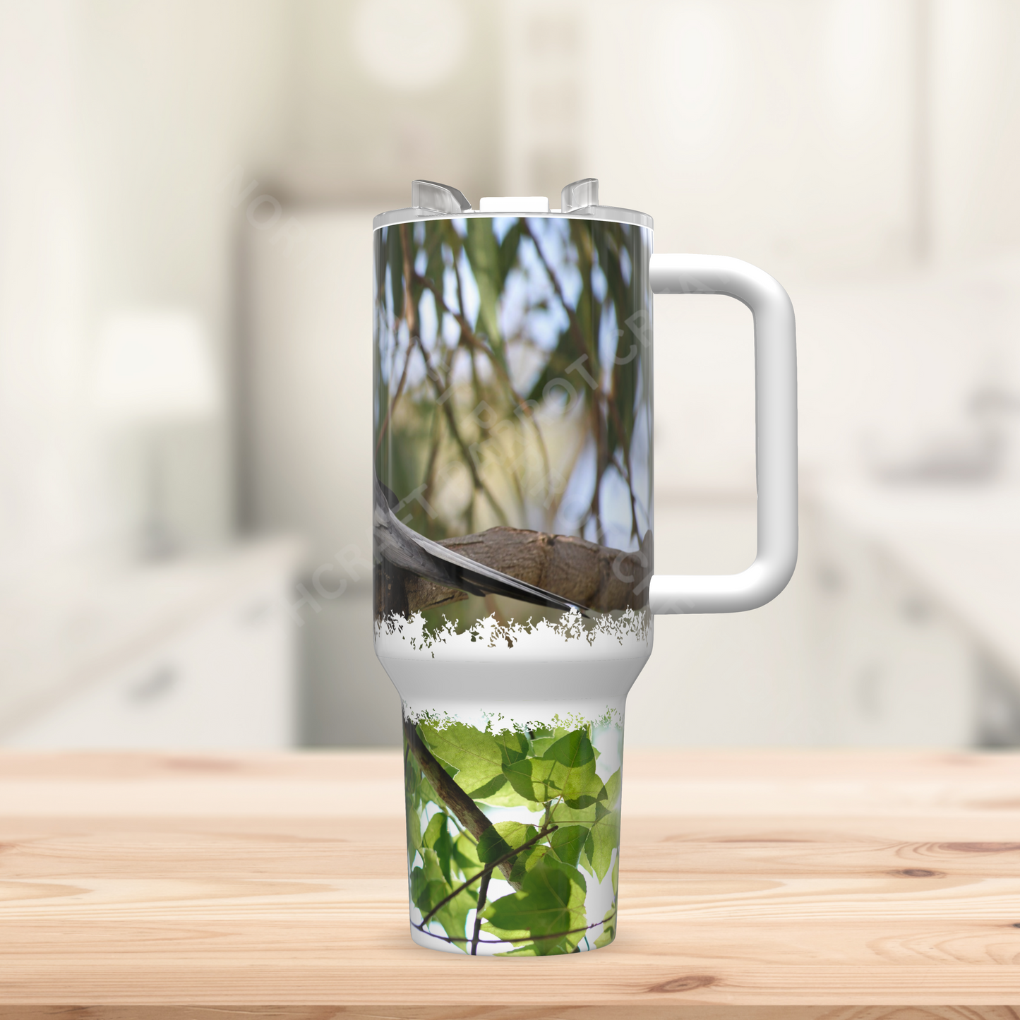 Cockatiel on branch in Nature Setting 40oz Stainless Steel Parrot Tumbler