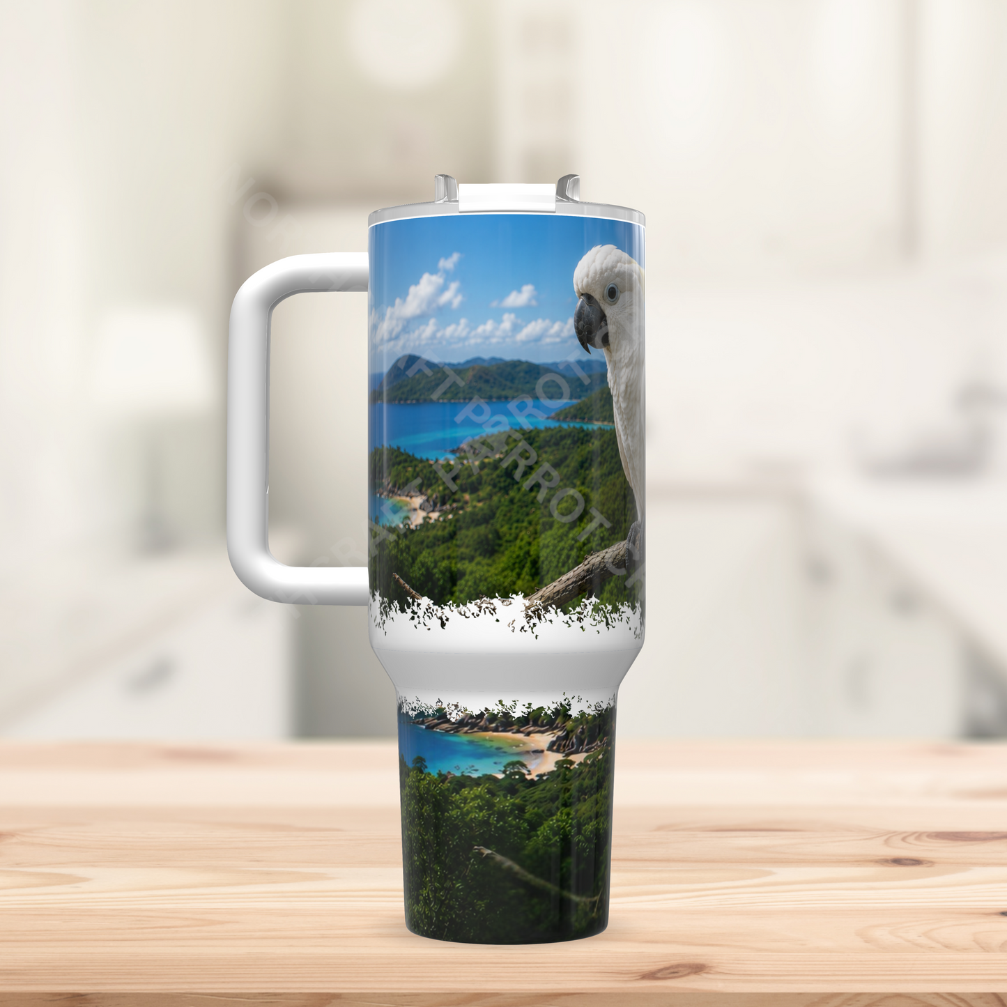 Cockatoo with Ocean Overview, Nature Setting 40oz Stainless Steel Parrot Tumbler