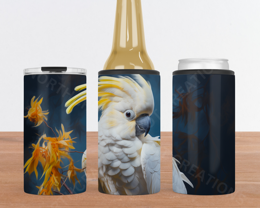 Cockatoo on a Blue Splatter Background 4-in-1 Stainless Steel Can Cooler