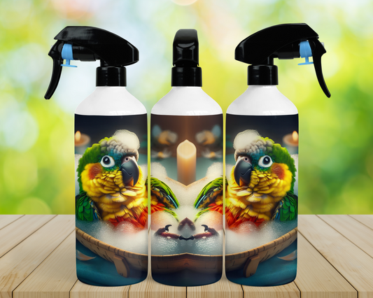 Conure (Green Cheek) On Back in Tub 16oz Misting Spray Bottle