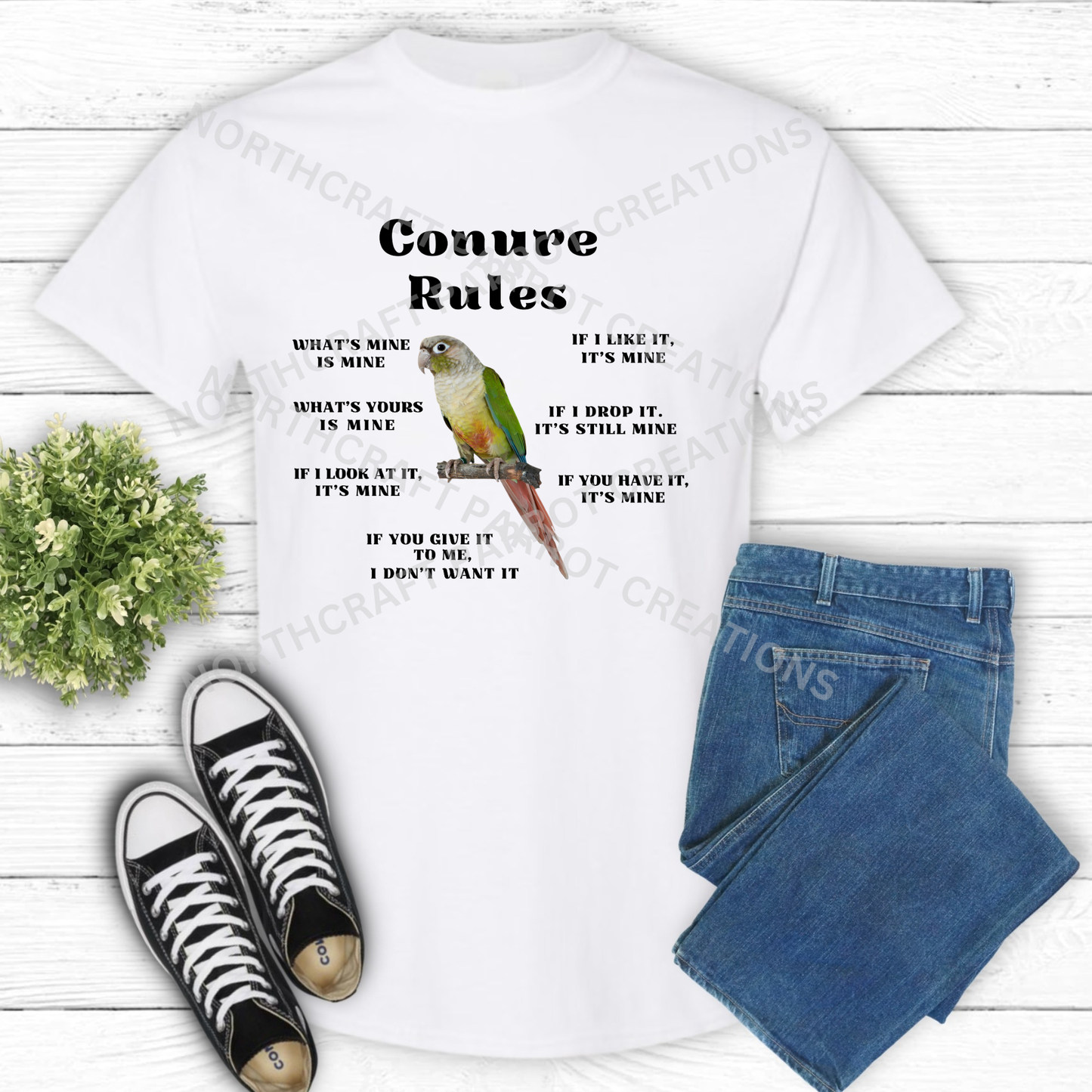 Conures Rule with Playful Descriptive Labels 100% Cotton Parrot Shirt