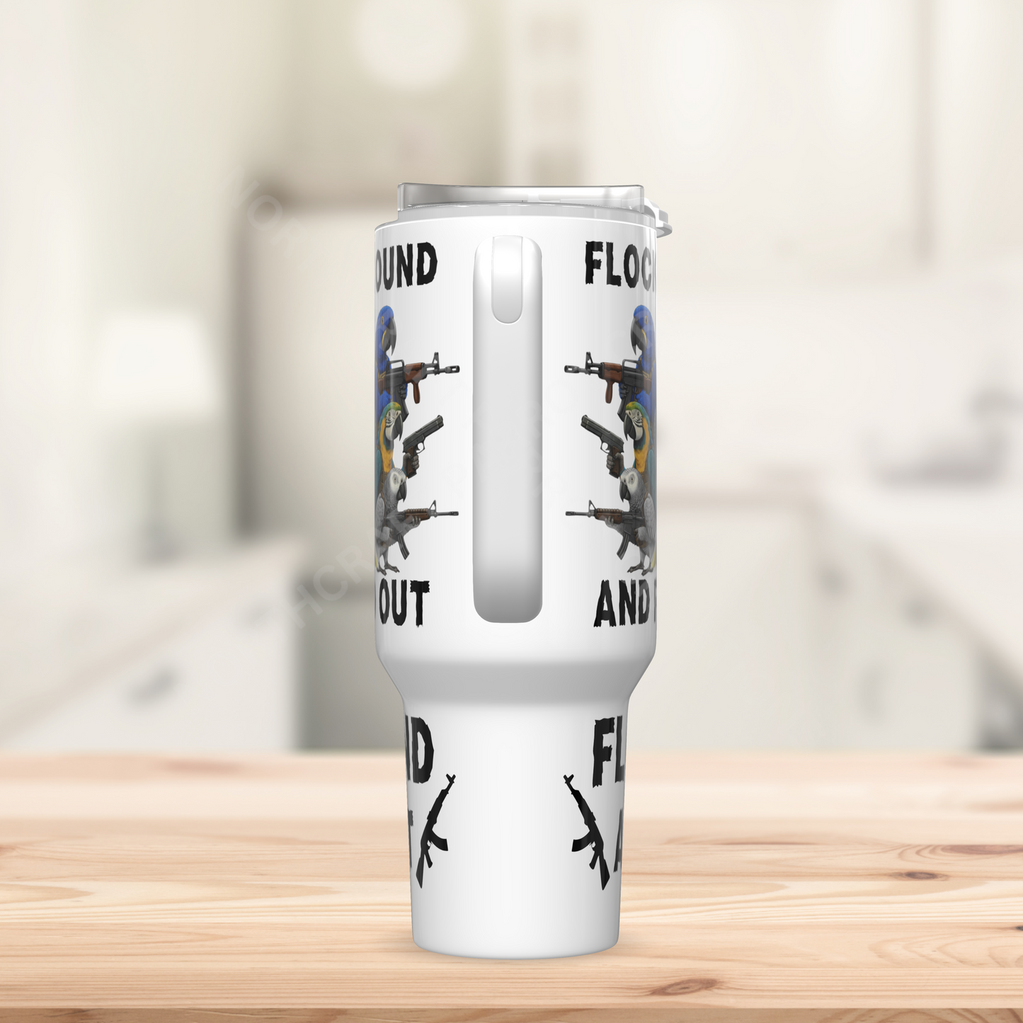 "Flock Around and Find Out" Armed Parrots White 40oz Stainless Steel Tumbler