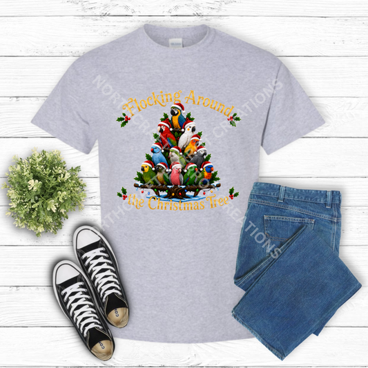 "Flocking Around the Christmas Tree" 100% Cotton Parrot Shirt