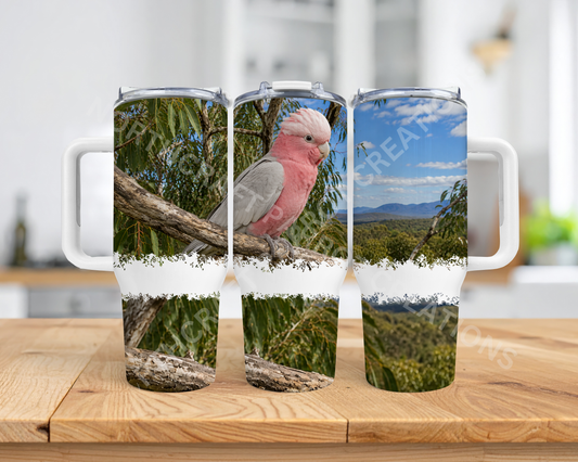 Galah Cockatoo (Rose-Breasted) with Scenic Overview 40oz Stainless Steel Parrot Tumbler