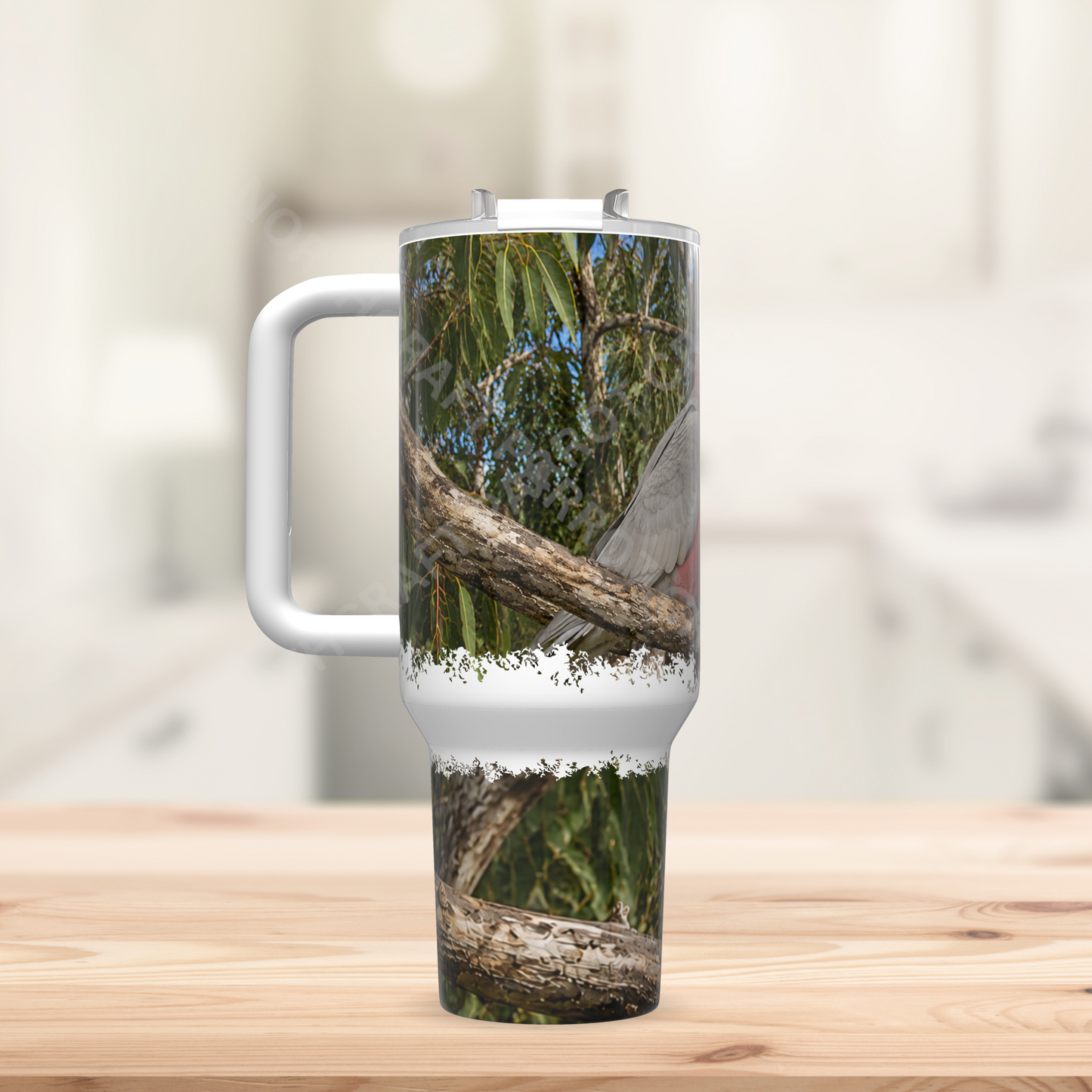 Galah Cockatoo (Rose-Breasted) with Scenic Overview 40oz Stainless Steel Parrot Tumbler