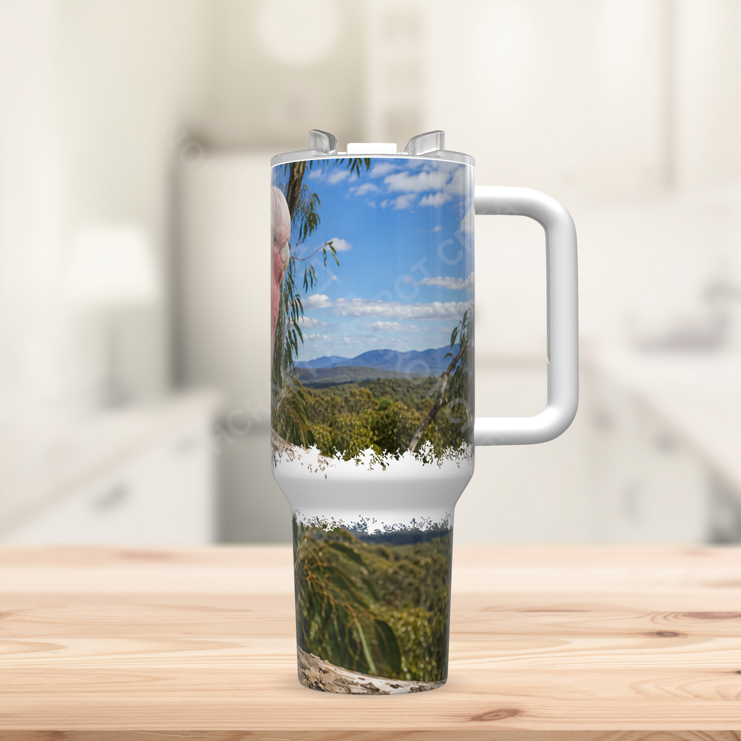 Galah Cockatoo (Rose-Breasted) with Scenic Overview 40oz Stainless Steel Parrot Tumbler