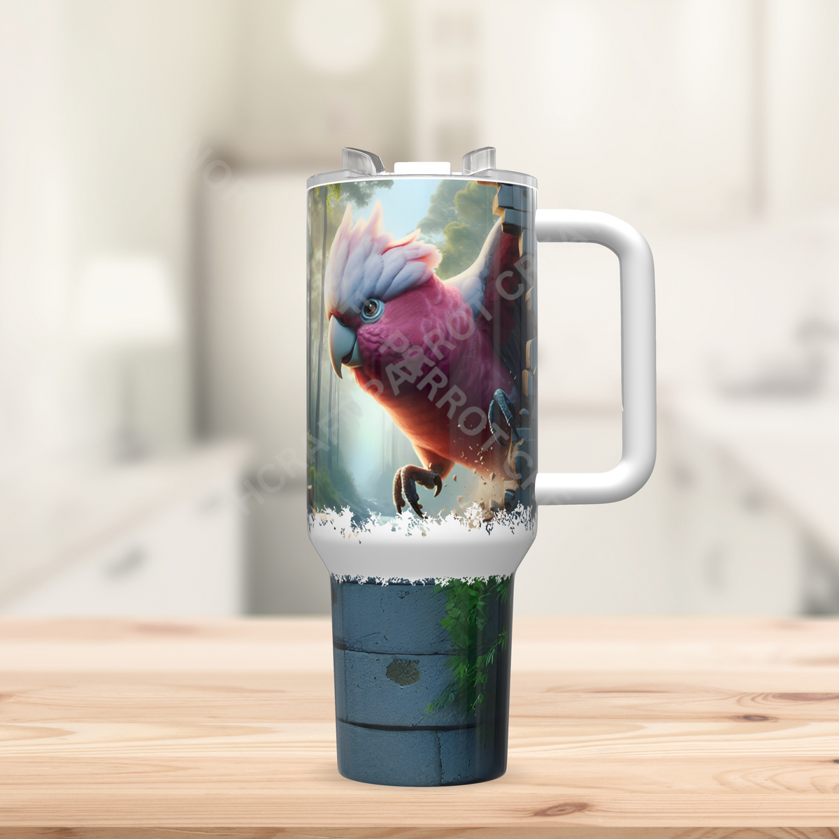 Galah Cockatoo (Rose-Breasted) Breaking Through Forest Wall 40oz Stainless Steel Tumbler